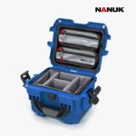 Valise Nanuk ouverte avec compartiments et de couleur bleue